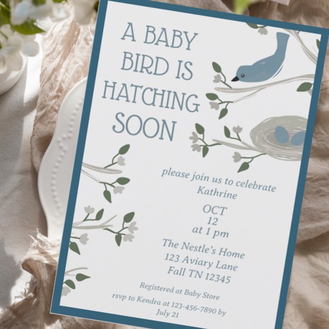 Invitación Hermoso Baby Shower Blue Bird Nest (Subido por el creador)
