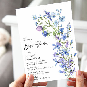 Invitación Hermoso Baby Shower Blue Wildflower