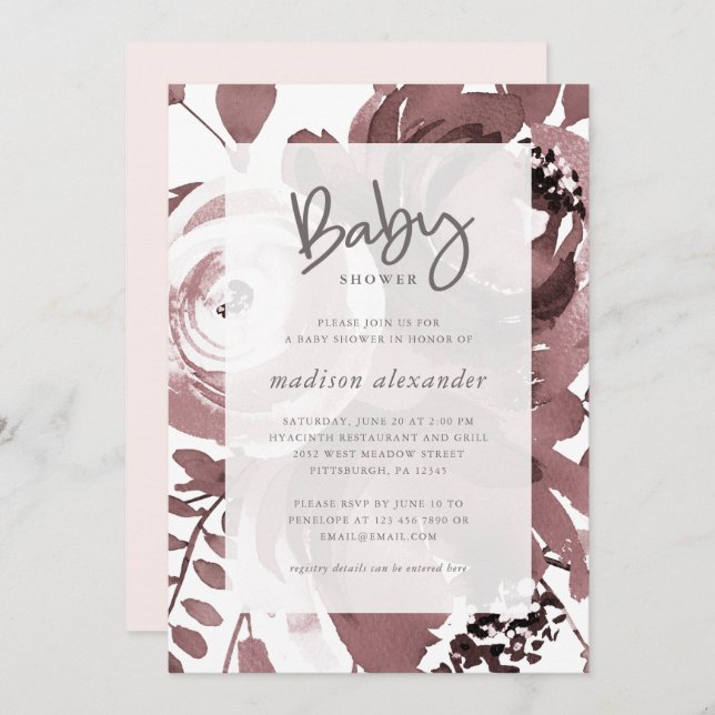 Invitación Hermoso Baby Shower de color Rosa (Anverso / Reverso)