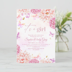 Invitación Hermoso baby shower de jardín floral rosa dorado
