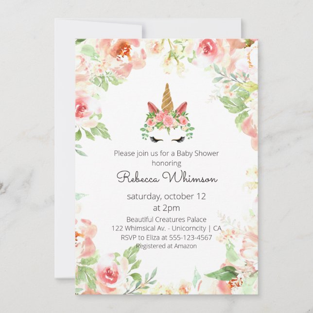 Invitación Hermoso Baby Shower de las flores de agua de unico (Anverso)