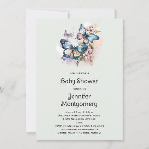 Invitación Hermoso Baby Shower de Mariposas y Flores