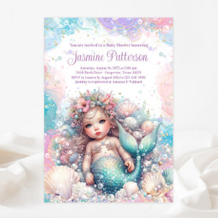 Invitación Hermoso Baby Shower de Sirena Niña