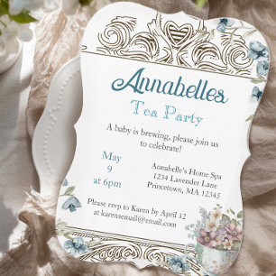 Invitación Hermoso Baby Shower de té floral azul