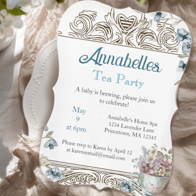 Invitación Hermoso Baby Shower de Té Floral Azul (Subido por el creador)