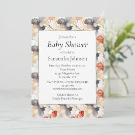 Invitación Hermoso Baby Shower Floral Blanco Azul Melocotón