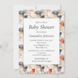 Invitación Hermoso Baby Shower Floral Blanco Azul Melocotón