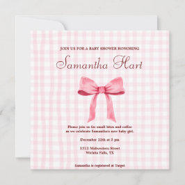 Invitación Hermoso Baby Shower rosa simple de Gingham rosa Bo