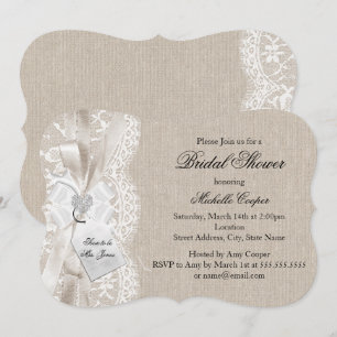 Invitación Hermoso baby shower vintage de encaje y arpillera