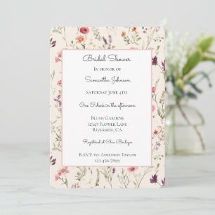 Invitación Hermoso Baño de Novia con Flores Moradas Rosadas R