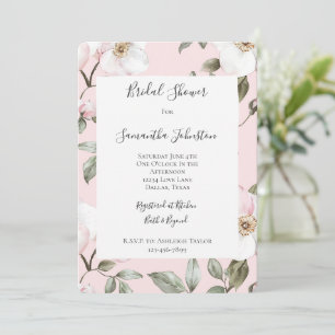Invitación Hermoso baño de novia con flores rosadas y blancas