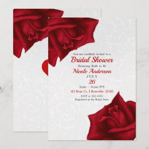 Invitación Hermoso baño de novia de rosas rojas con textura b