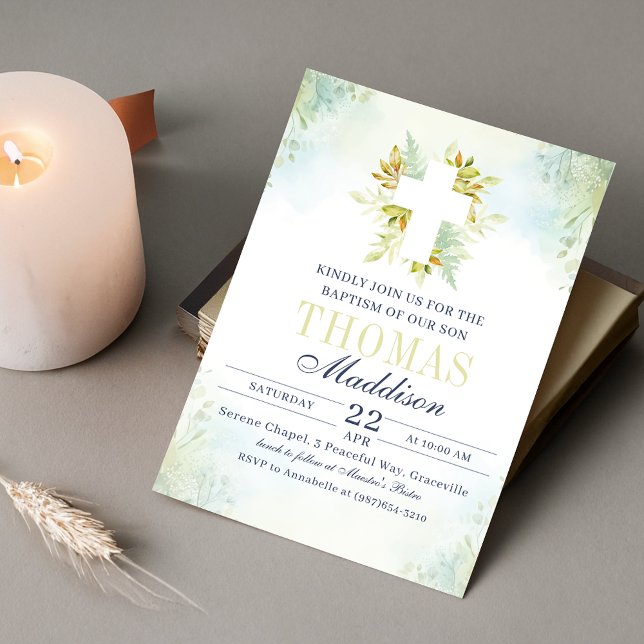 Invitación Hermoso bautismo botánico de la Cruz Blanca (Subido por el creador)