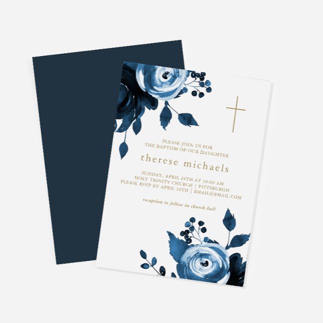 Invitación Hermoso bautismo floral azul (Subido por el creador)