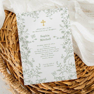 Invitación Hermoso bautizo floral y de vides de jardín de sal