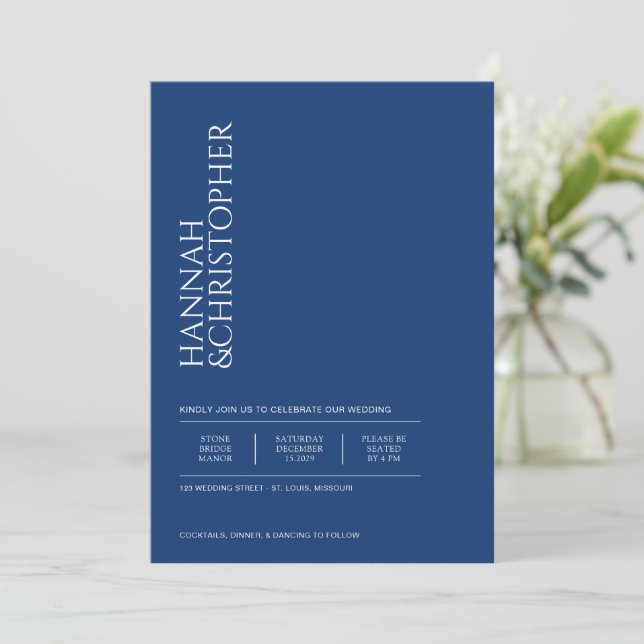Invitación Hermoso Boda azul (Anverso de pie)