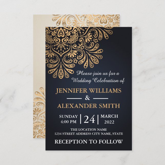 Invitación Hermoso Boda Azul de la Marina Real (Anverso / Reverso)