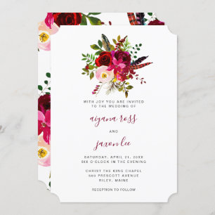 Invitación Hermoso Boda Burgundy Floral Bouquet