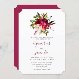 Invitación Hermoso Boda Burgundy Floral Bouquet