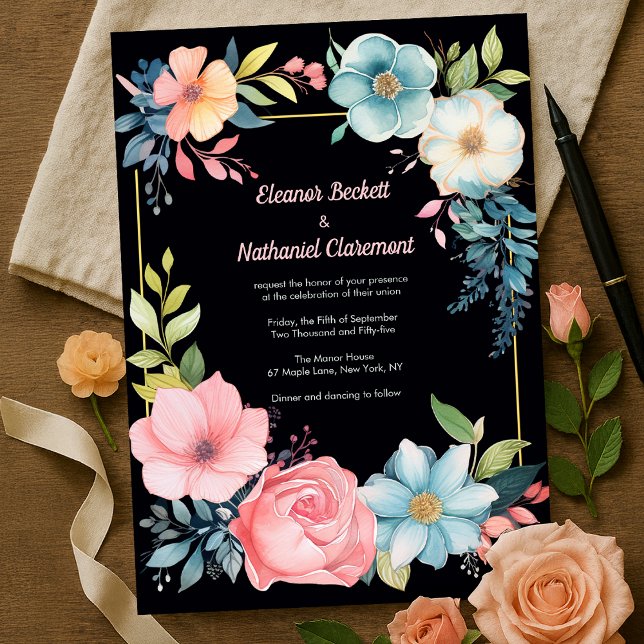 Invitación Hermoso Boda de acuarela colorida (Beautiful Colorful Watercolor Floral Wedding Invitation
)