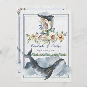 Invitación Hermoso Boda de ballenas y flores acuáticas