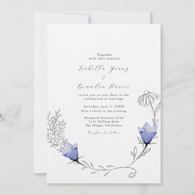 Invitación Hermoso Boda de Bellflower Azul (Anverso)