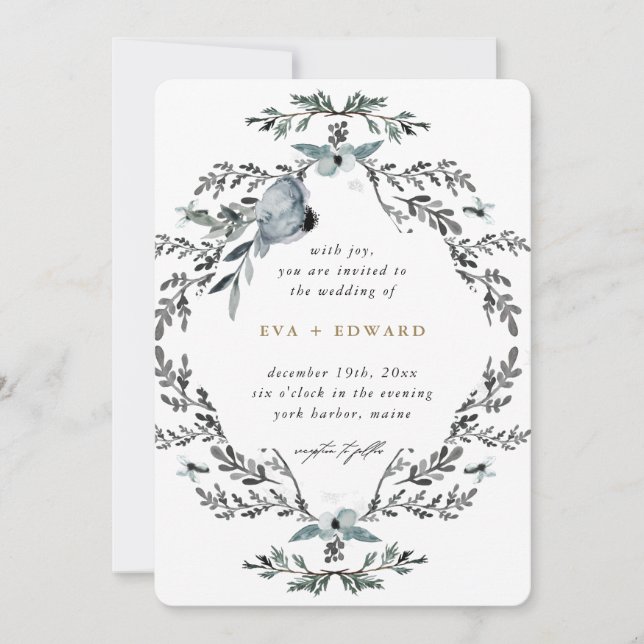 Invitación Hermoso Boda de caligrafía de Wreath (Anverso)