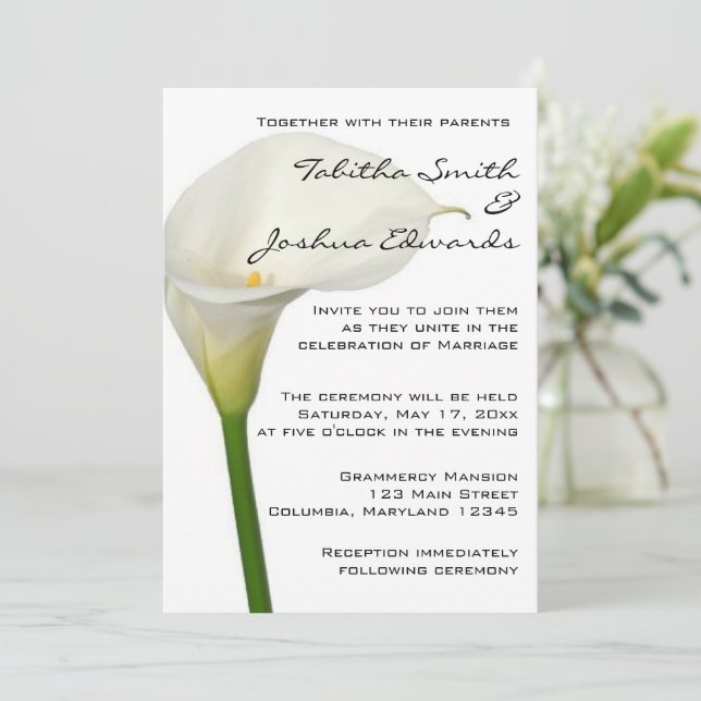 Invitación Hermoso Boda de Calla Blanca Lily (Anverso de pie)