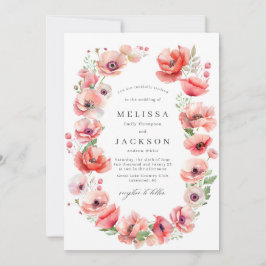 Invitación Hermoso Boda de diseño de flor de amapola rosa y r