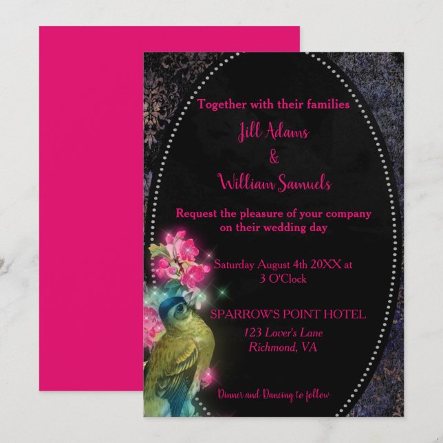 Invitación Hermoso Boda de Elegancia de Aves (Anverso / Reverso)