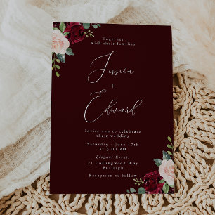 Invitación Hermoso Boda de Elegancia de Vino Rojo Borgoña
