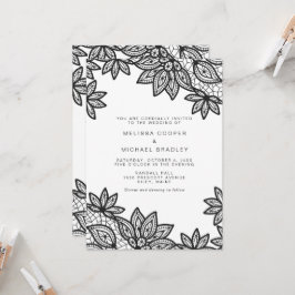 Invitación Hermoso Boda de encaje negro con código QR RSVP