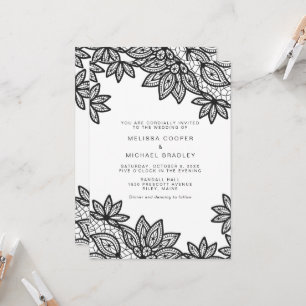 Invitación Hermoso Boda de encaje negro con código QR RSVP