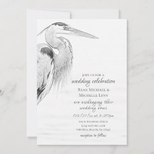 Invitación Hermoso Boda de esbozo de pájaro de la garza azul