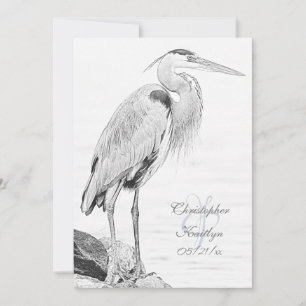 Invitación Hermoso Boda de esbozo de pájaro de la garza azul