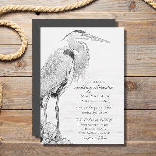 Invitación Hermoso Boda de esbozo de pájaro de la garza azul