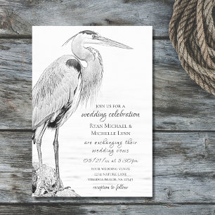 Invitación Hermoso Boda de esbozo de pájaro de la garza azul