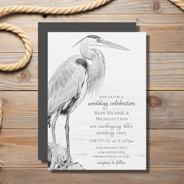Invitación Hermoso Boda de esbozo de pájaro de la garza azul (Subido por el creador)