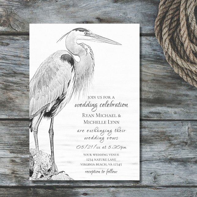 Invitación Hermoso Boda de esbozo de pájaro de la garza azul (Subido por el creador)