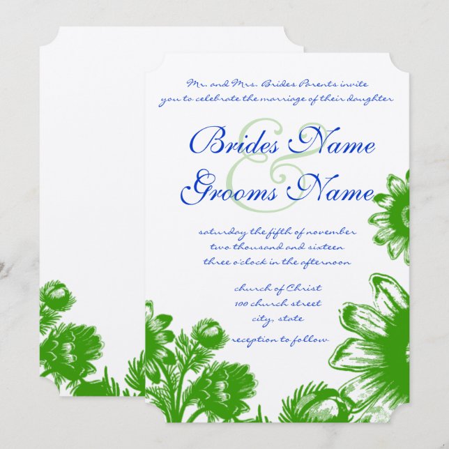 Invitación Hermoso Boda de flores de época (Anverso / Reverso)