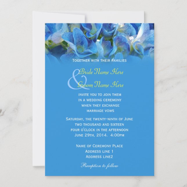 Invitación Hermoso boda de flores de horangea azul (Anverso)