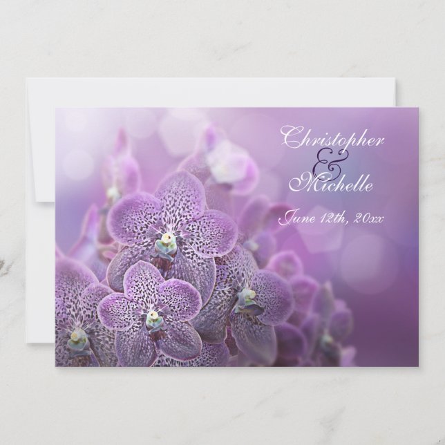 Invitación Hermoso Boda de flores de orquídeas violetas (Anverso)