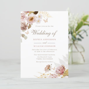 Invitación Hermoso Boda de flores de rosa blanca de Rubor