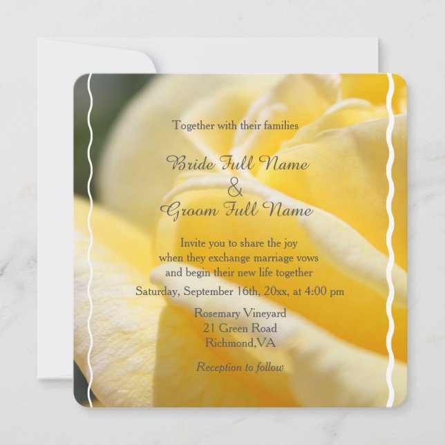Invitación hermoso boda de foto de flores de rosa amarilla (Anverso)
