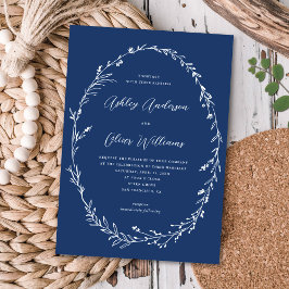 Invitación Hermoso Boda de guirnaldas de flor azul rústico