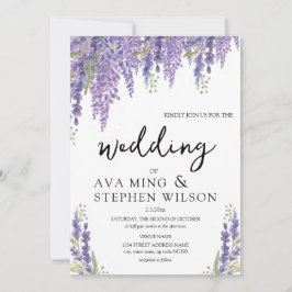 Invitación Hermoso Boda de la acuarela arbórea de Wisteria