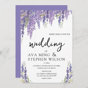 Invitación Hermoso Boda de la acuarela arbórea de Wisteria