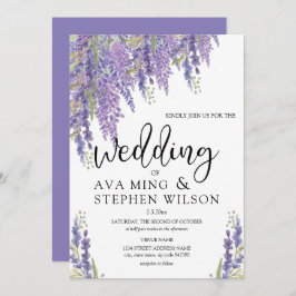 Invitación Hermoso Boda de la acuarela arbórea de Wisteria