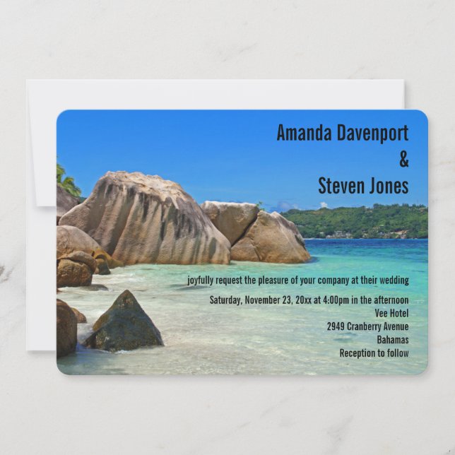 Invitación Hermoso Boda de la costa del Mar Tropical Rocoso (Anverso)