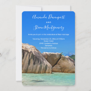 Invitación Hermoso Boda de la costa del Mar Tropical Rocoso
